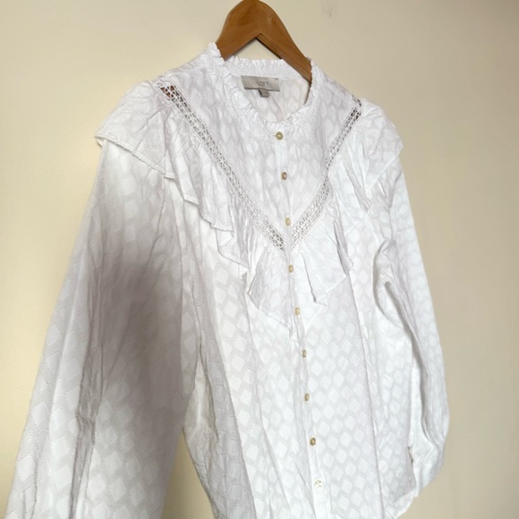 LOFT White Ruffled Button-Up Blouse - Picture 6 of 11